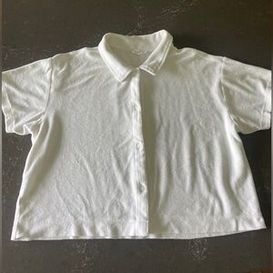 LOFT Lou & Grey Cropped White Button Down Terry Cloth Top